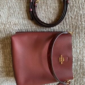Coach Molly 22 bucket tote burgundy brown color snakeskin strap